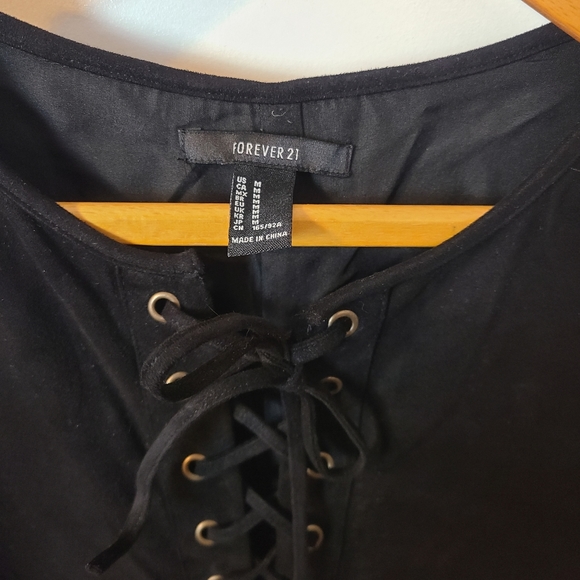 Forever 21 Lined Black Mini Dress Tie Front Short Sleeves Size M - Picture 2 of 6